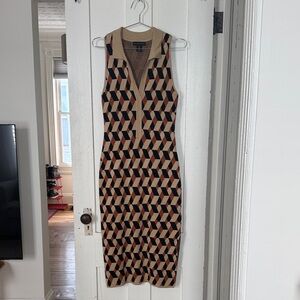 House of Harlow 1960 Geometric Knit Midi Dress - Beige, Black & Rust